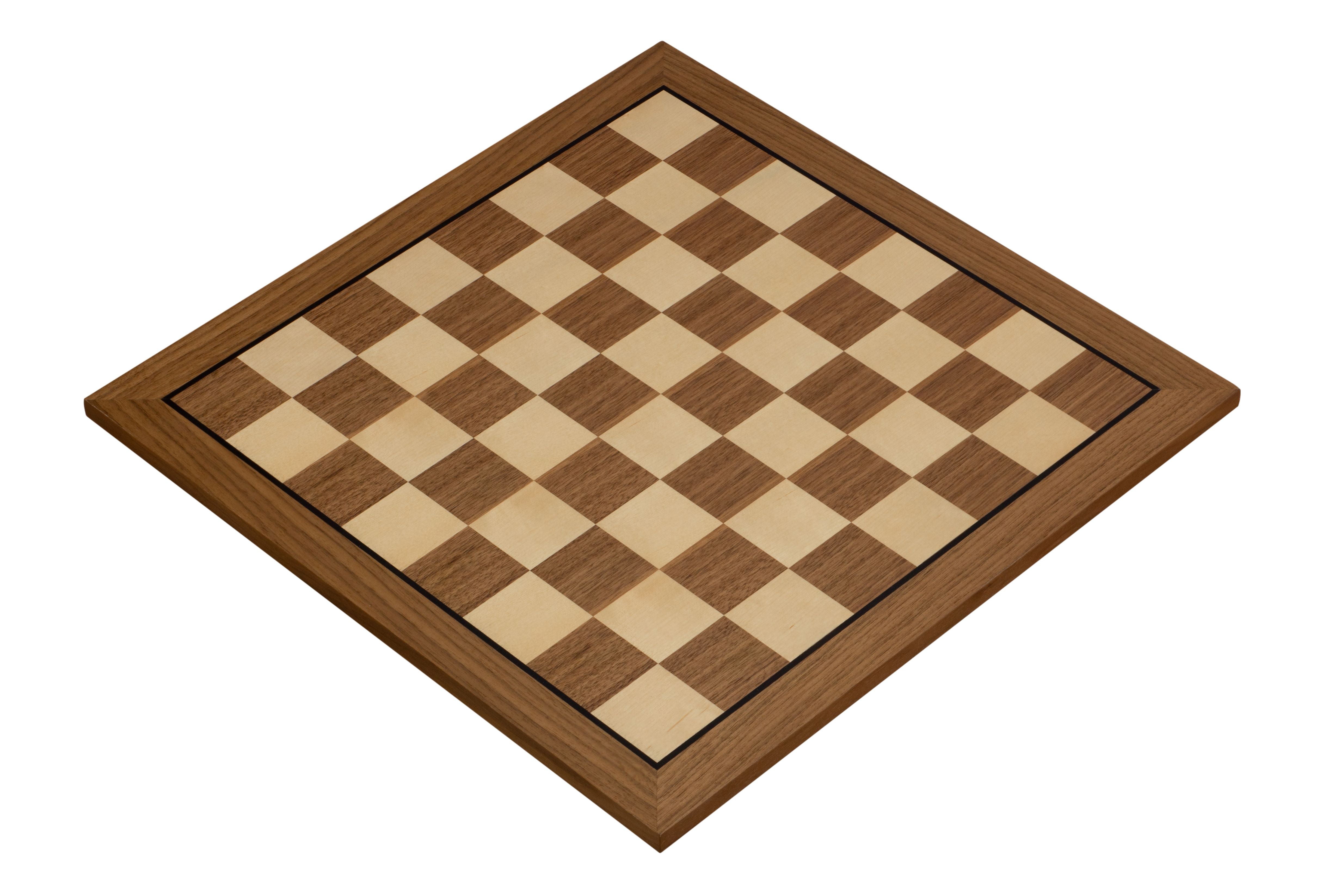 Echiquier sans coordonnées en marqueterie de bois de noyer et sycomore - échiquier luxe de Taille 6 avec une bande noire séparant les cases et les bords - Echiquier sans coordonnées en marqueterie de bois de noyer et sycomore - échiquier luxe de Taille 6 avec une bande noire séparant les cases et les bords