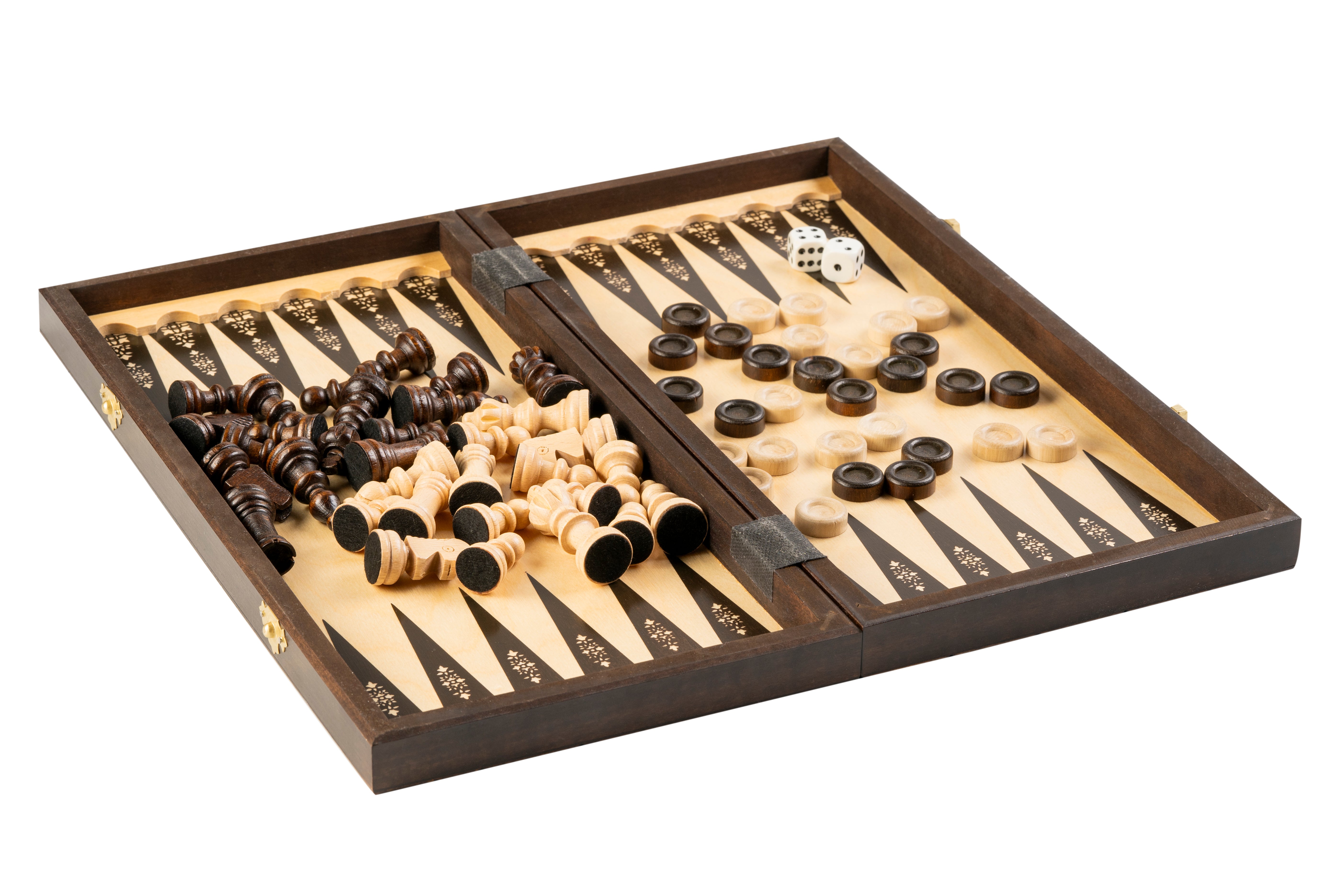 Jeu d'Echecs + Dames + Backgammon en bois de charme, de grande taille (40 x 40cm) - Ensemble comprenant trois jeux pour deux joueurs - Jeu d'Echecs + Dames + Backgammon en bois de charme, de grande taille (40 x 40cm) - Ensemble comprenant trois jeux pour deux joueurs