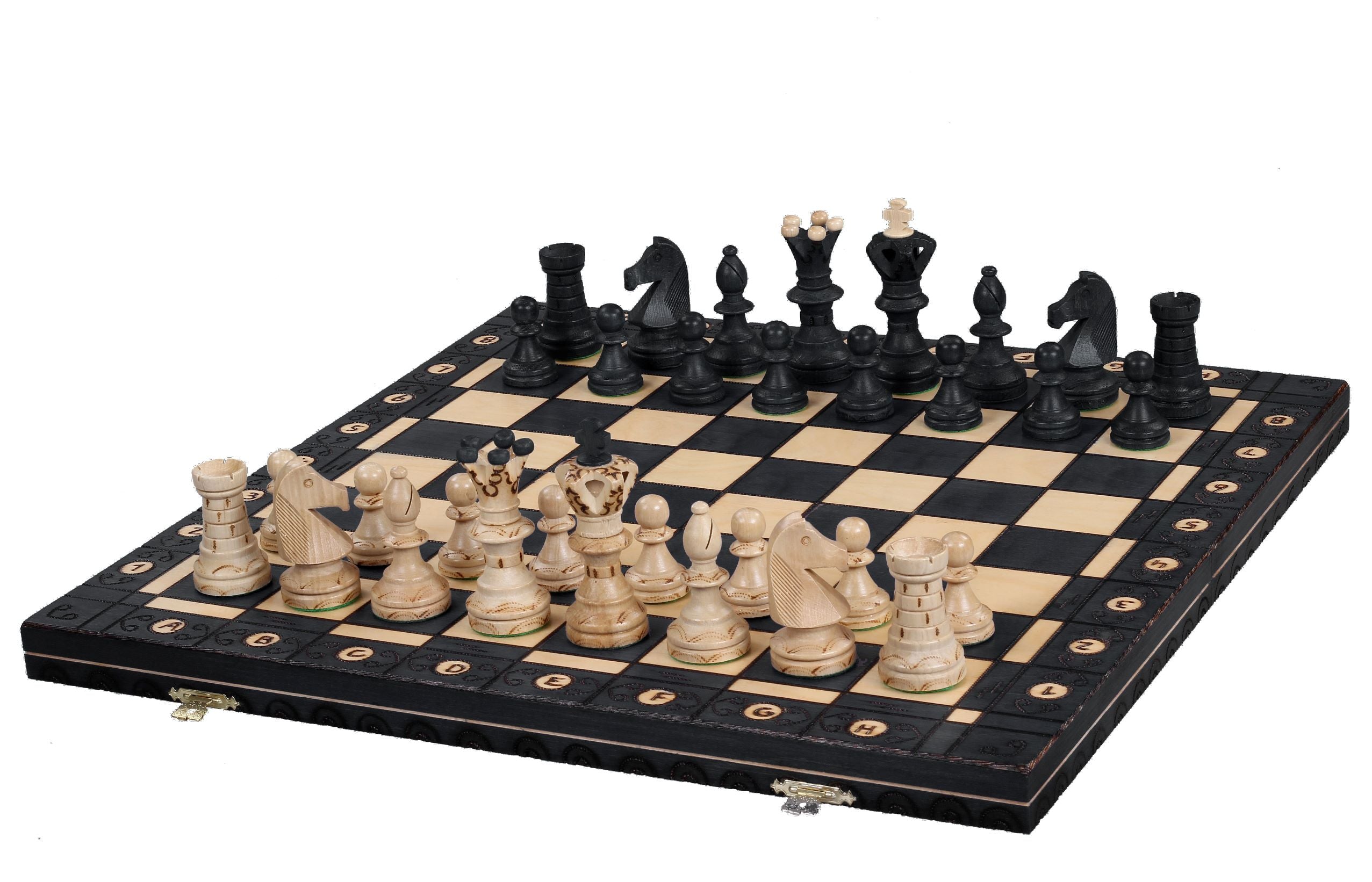 Jeu d'échecs AMBASSADEUR Bleu en bois de charme, de grande taille (54 x 54cm) - Ensemble Complet - Jeu d'échecs AMBASSADEUR Bleu en bois de charme, de grande taille (54 x 54cm) - Ensemble Complet