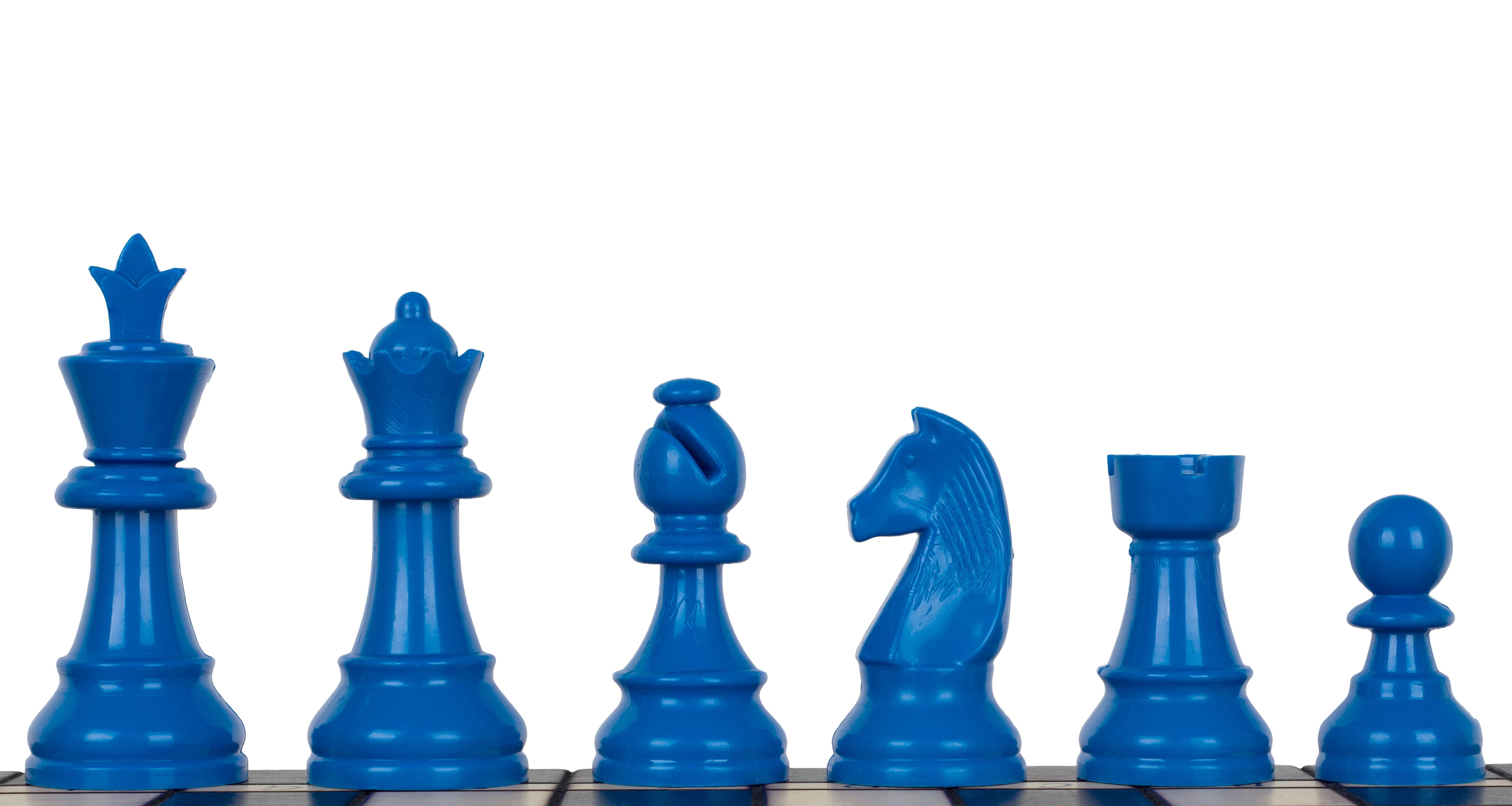 Pièces d'échecs en plastique Staunton, bleues de taille 6 (roi 95mm) - Pièces d'échecs en plastique Staunton, bleues de taille 6 (roi 95mm)