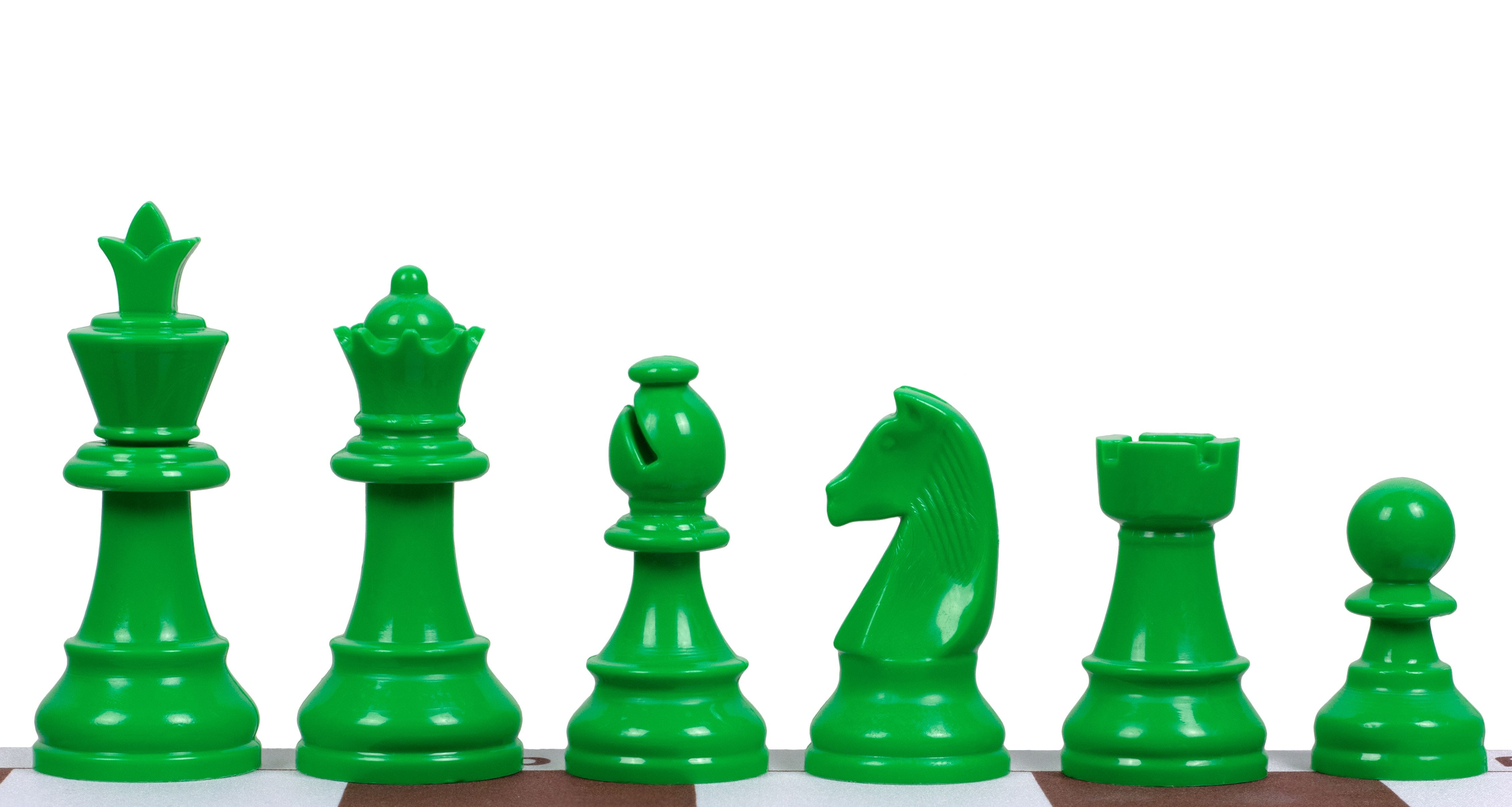 Pièces d'échecs en plastique Staunton, vertes de taille 6 (roi 95mm) - Pièces d'échecs en plastique Staunton, vertes de taille 6 (roi 95mm)