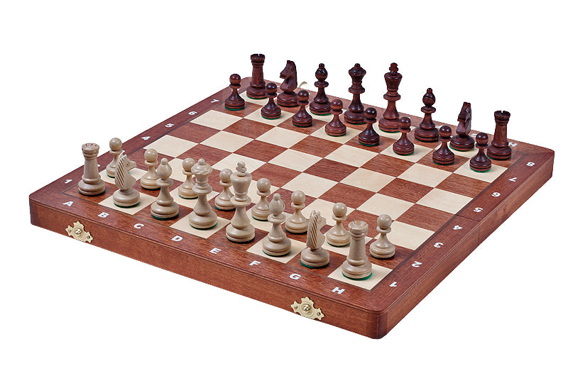 Jeu d'échecs de Tournoi en marqueterie de bois d'acajou et sycomore de taille 4 - Ensemble Complet avec 2 Dames supplémentaires - Jeu d'échecs de Tournoi en marqueterie de bois d'acajou et sycomore de taille 4 - Ensemble Complet avec 2 Dames supplémentaires