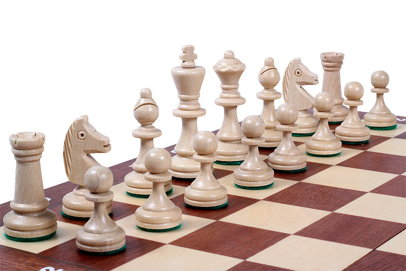 Jeu d'échecs de Tournoi en marqueterie de bois d'acajou et sycomore de taille 4 - Ensemble Complet avec 2 Dames supplémentaires - Jeu d'échecs de Tournoi en marqueterie de bois d'acajou et sycomore de taille 4 - Ensemble Complet avec 2 Dames supplémentaires