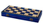 Jeu d'échecs d'AS Bleu en bois de charme, de taille moyenne (41 x 41cm) - Ensemble Complet