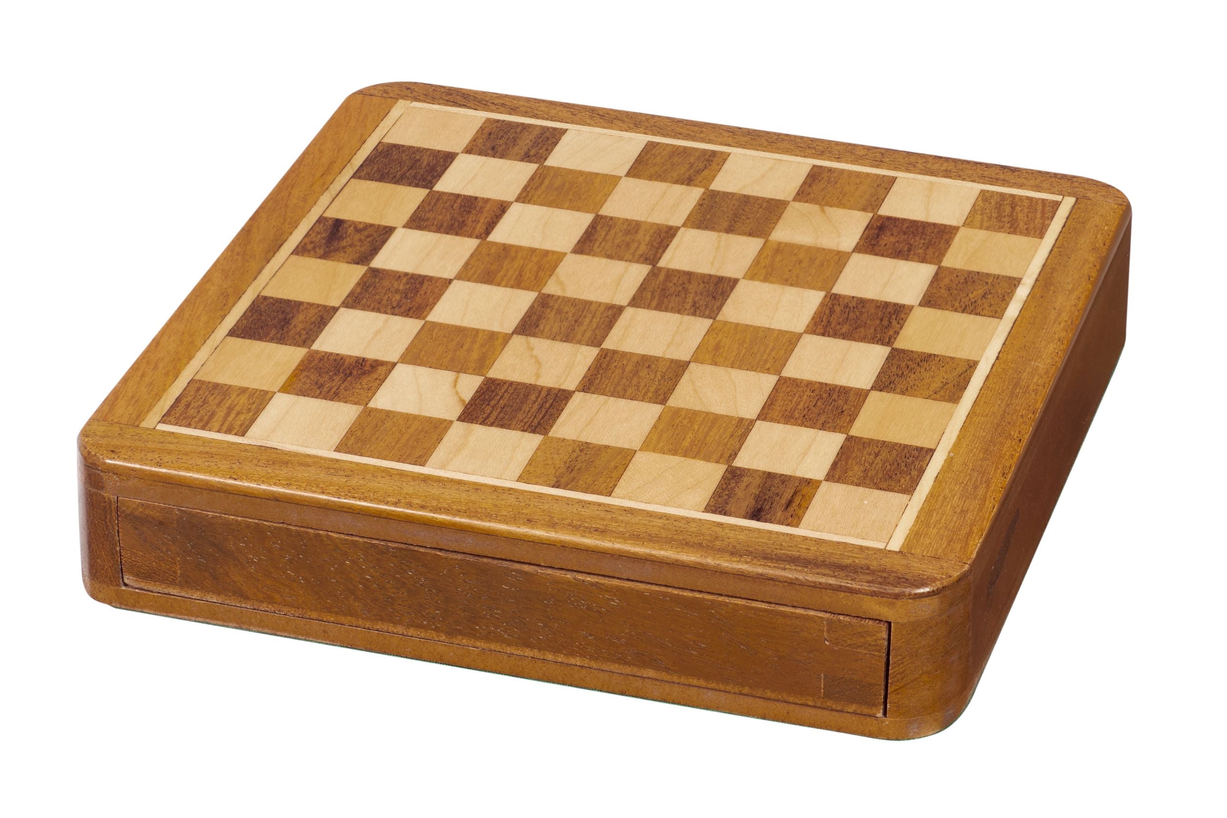 Szachy MAGNETYCZNE 18 cm z intarsjowaną szachownicą i szufladką na figury - Szachy MAGNETYCZNE 18 cm z intarsjowaną szachownicą i szufladką na figury