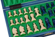 Jeu d'échecs MAGNETIQUE Bleu pliant en bois de charme de petite taille (27 x 27cm) - Ensemble Complet