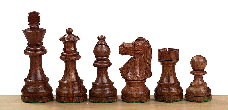 Échiquier en marqueterie de bois d'acajou et de sycomore  + Pièces d'échecs French Acacia - Ensemble de taille 6 - Échiquier en marqueterie de bois d'acajou et de sycomore  + Pièces d'échecs French Acacia - Ensemble de taille 6