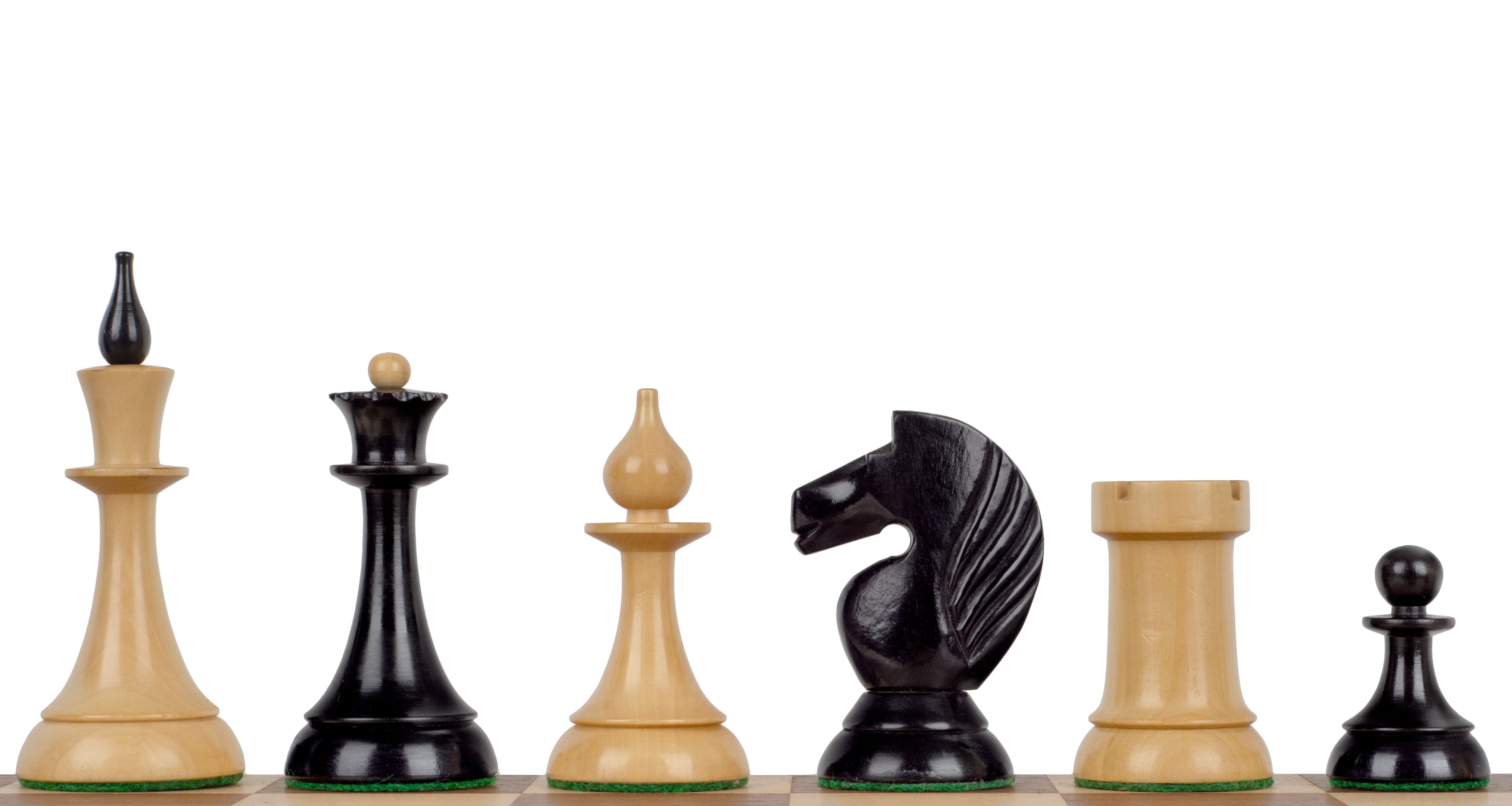 Figury szachowe Queen's Gambit 1957 Bukszpan hebanizowany 3,75 cala - Figury szachowe Queen's Gambit 1957 Bukszpan hebanizowany 3,75 cala