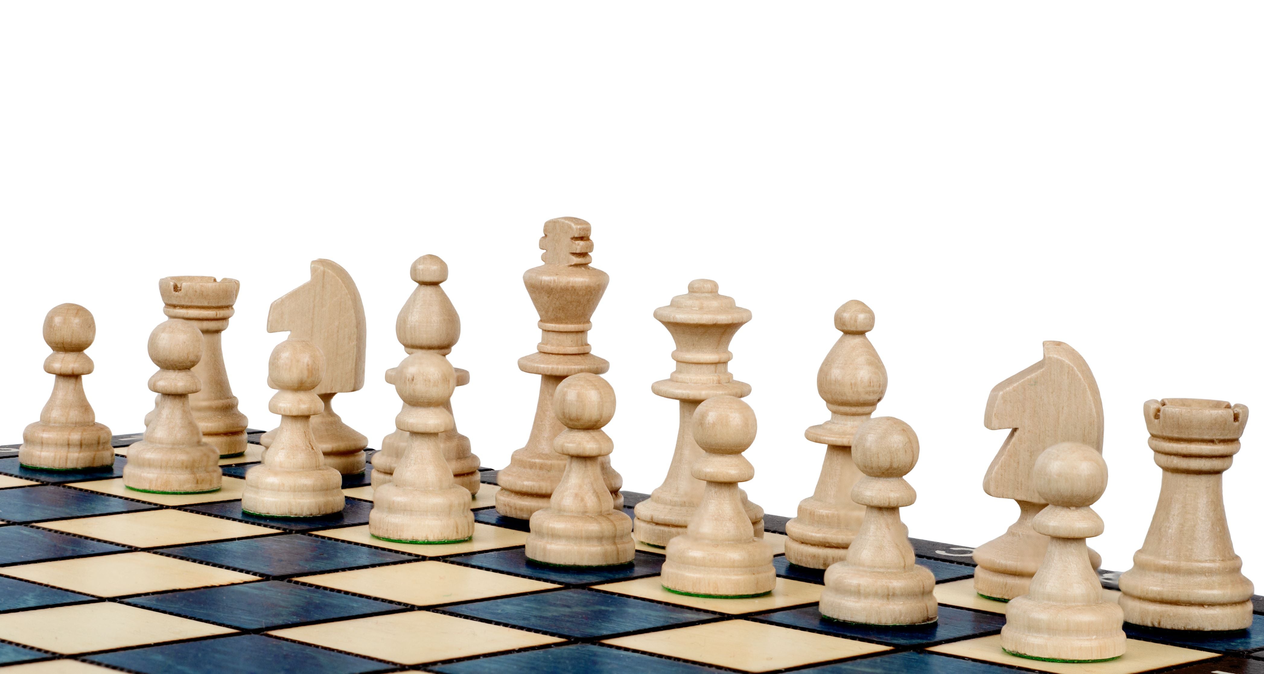 Jeu d'échecs MAGNETIQUE Bleu pliant en bois de charme de petite taille (27 x 27cm) - Ensemble Complet - Jeu d'échecs MAGNETIQUE Bleu pliant en bois de charme de petite taille (27 x 27cm) - Ensemble Complet