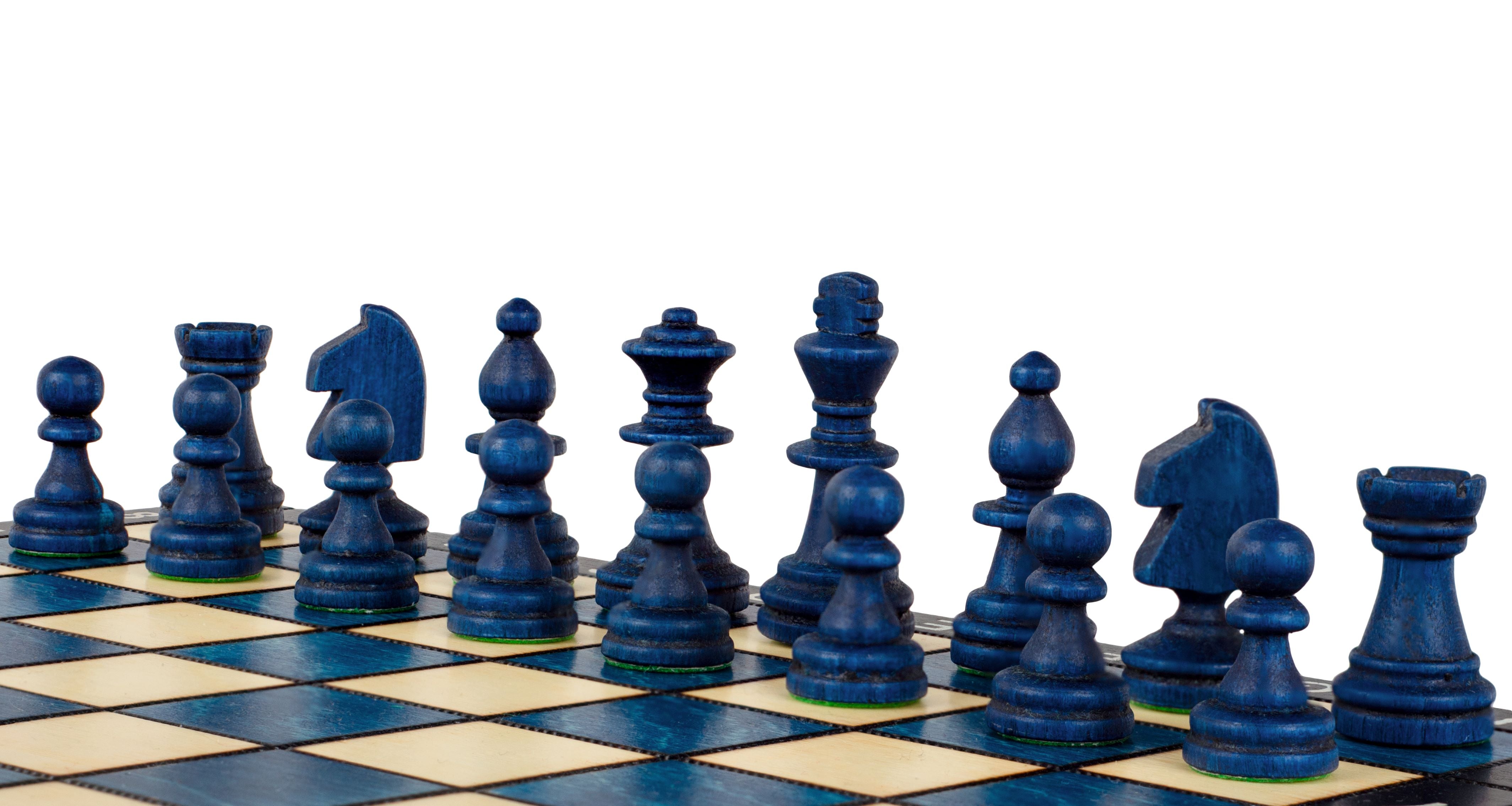 Jeu d'échecs MAGNETIQUE Bleu pliant en bois de charme de petite taille (27 x 27cm) - Ensemble Complet - Jeu d'échecs MAGNETIQUE Bleu pliant en bois de charme de petite taille (27 x 27cm) - Ensemble Complet