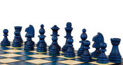 Jeu d'échecs MAGNETIQUE Bleu pliant en bois de charme de petite taille (27 x 27cm) - Ensemble Complet