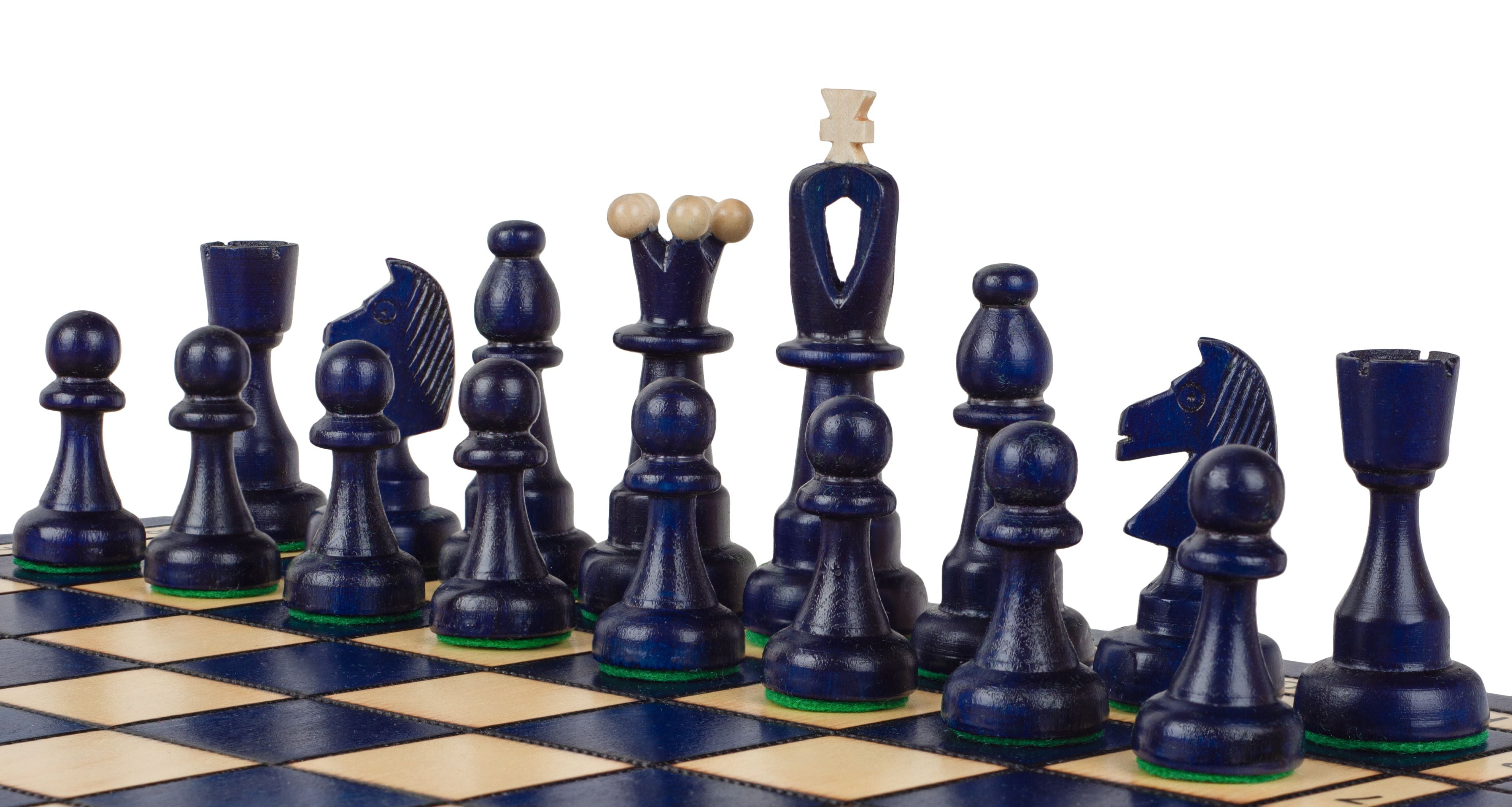 Jeu d'échecs d'AS Bleu en bois de charme, de taille moyenne (41 x 41cm) - Ensemble Complet - Jeu d'échecs d'AS Bleu en bois de charme, de taille moyenne (41 x 41cm) - Ensemble Complet