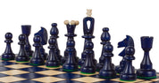 Jeu d'échecs d'AS Bleu en bois de charme, de taille moyenne (41 x 41cm) - Ensemble Complet