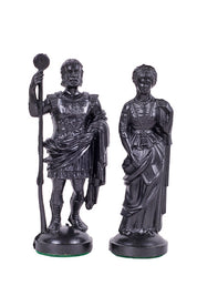 piezas de ajedrez inspiradas en el Imperio romano, en negro y dorado, con peso de metal (el rey mide 98 mm)