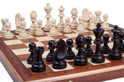 Jeu d'échecs DE TOURNOI No 7 en bois de charme avec l'échiquier en marqueterie de bois d'acajou et sycomore, de grande taille (50 x 50cm) - Ensemble Complet