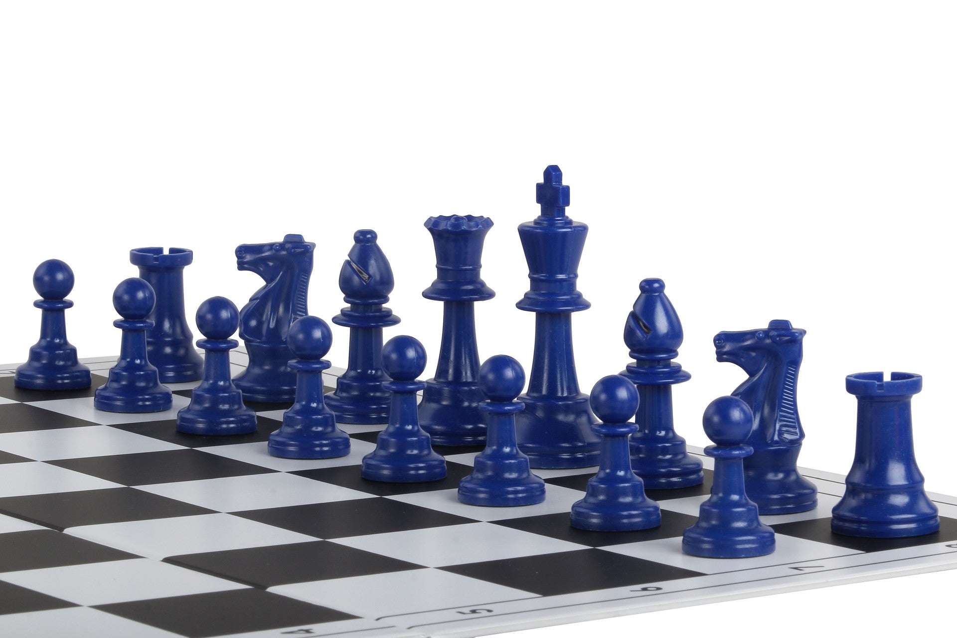 Pièces d'échecs bleues en plastique feutrées de taille 6 - Pièces d'échecs bleues en plastique feutrées de taille 6