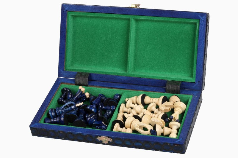 Jeu d'Echecs ROYAL Blue en bois de charme, de petite taille (29 x 29cm) - Ensemble Complet - Jeu d'Echecs ROYAL Blue en bois de charme, de petite taille (29 x 29cm) - Ensemble Complet