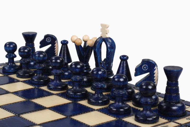 Jeu d'Echecs ROYAL Blue en bois de charme, de petite taille (29 x 29cm) - Ensemble Complet - Jeu d'Echecs ROYAL Blue en bois de charme, de petite taille (29 x 29cm) - Ensemble Complet