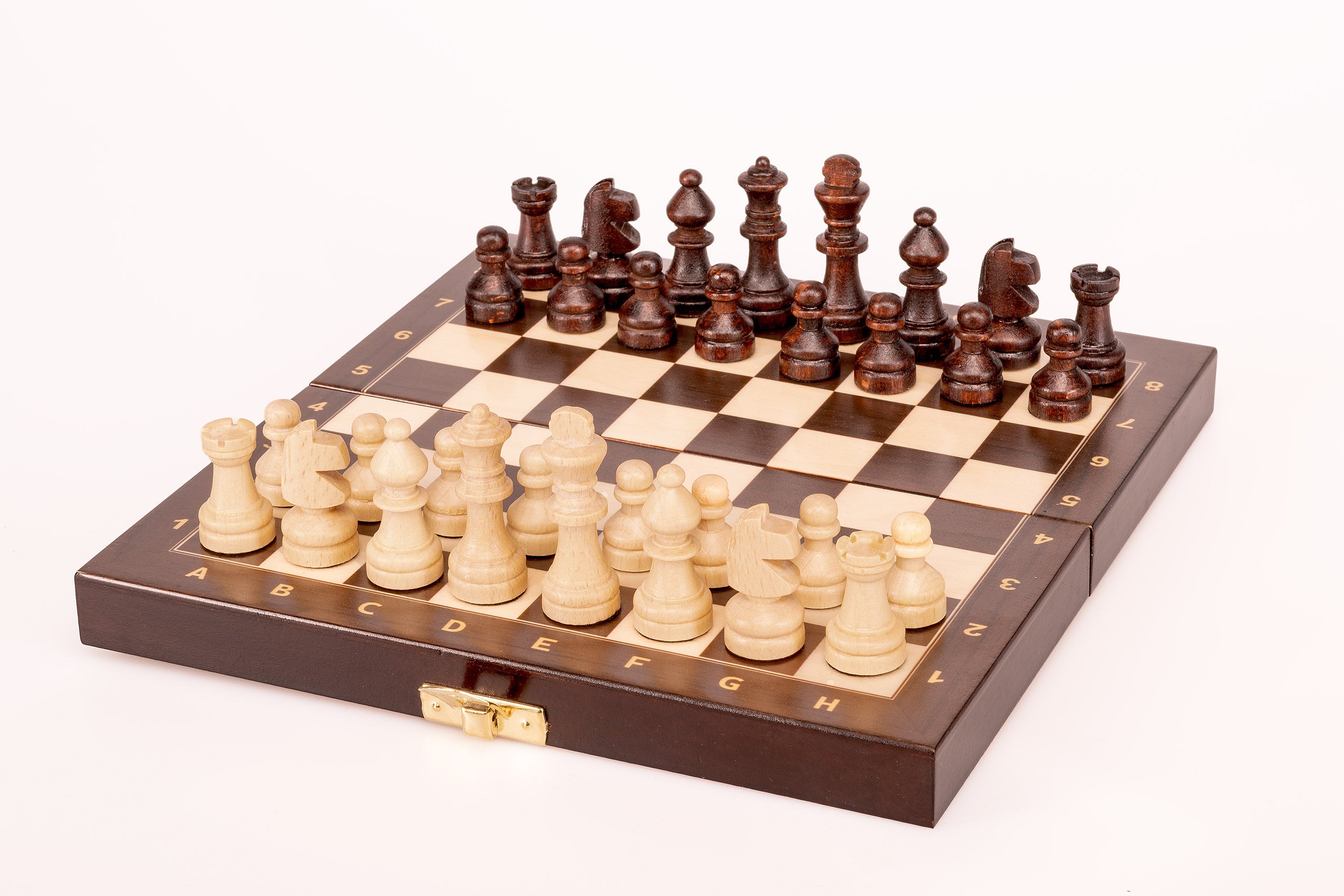 Jeu d'échecs MAGNETIQUE MINI en bois de charme, pliant, de petite taille (20 x 20cm) - Ensemble Complet - Jeu d'échecs MAGNETIQUE MINI en bois de charme, pliant, de petite taille (20 x 20cm) - Ensemble Complet