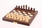 Jeu d'échecs MAGNETIQUE MINI en bois de charme, pliant, de petite taille (20 x 20cm) - Ensemble Complet