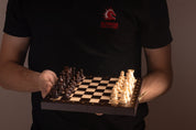 Jeu d'échecs MAGNETIQUE MINI en bois de charme, pliant, de petite taille (20 x 20cm) - Ensemble Complet