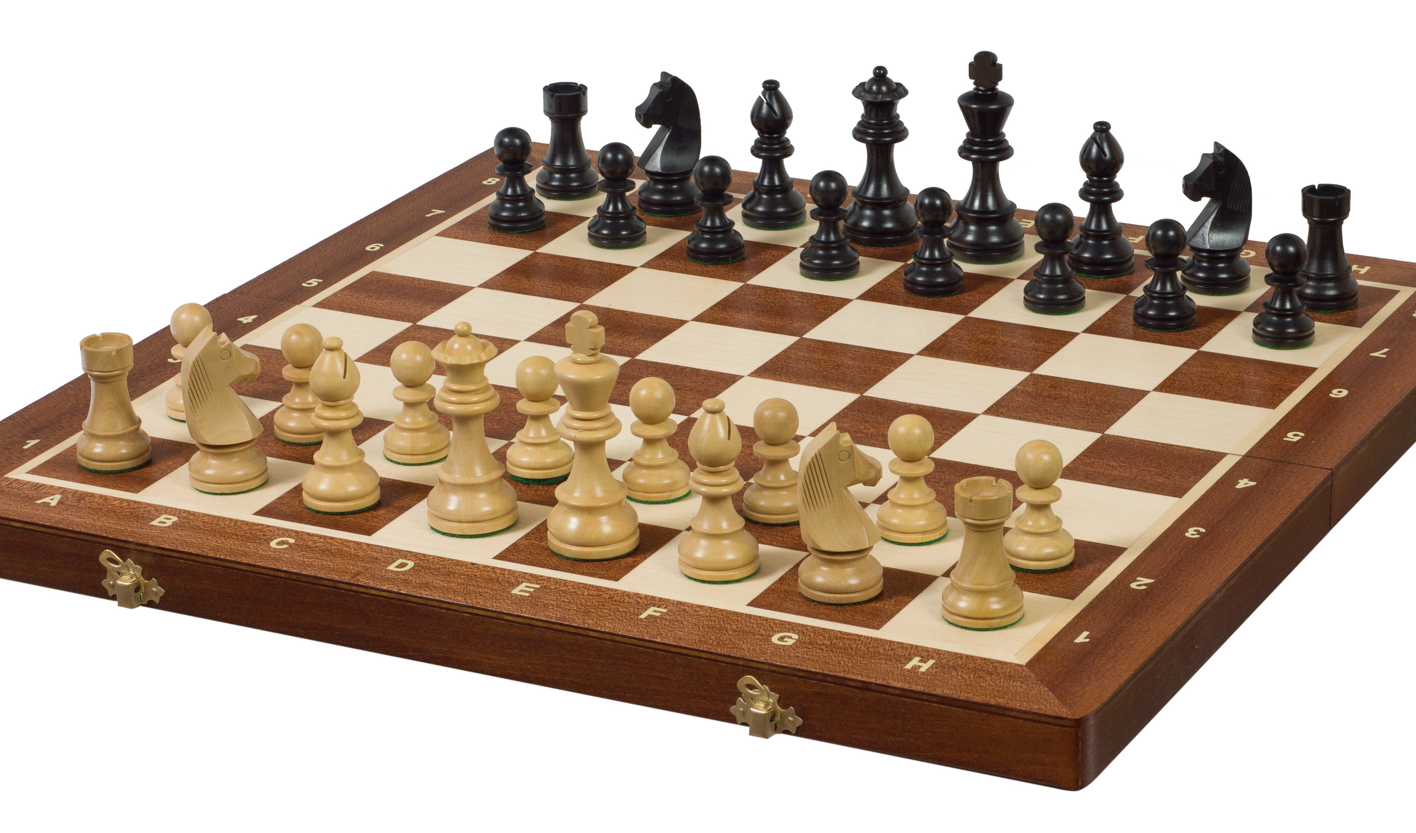 Jeu d'échecs de tournoi avec les pièces German Knight Ebonized en bois teinté de taille 6 (54x54cm) - L'ensemble complet - Jeu d'échecs de tournoi avec les pièces German Knight Ebonized en bois teinté de taille 6 (54x54cm) - L'ensemble complet