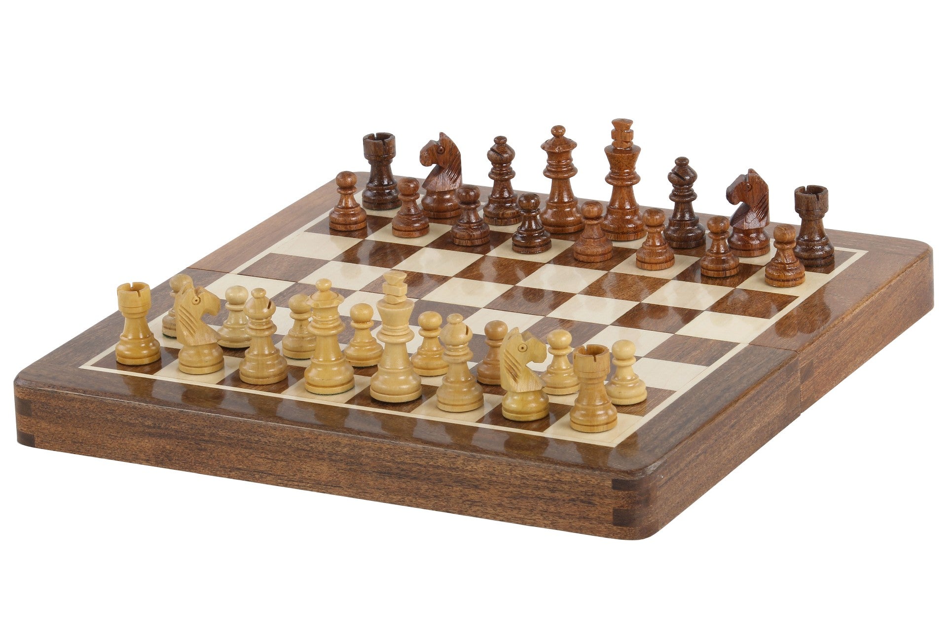 MAGNETISCHES Schachspiel mit eingelegtem Schachbrett, 25 cm - MAGNETISCHES Schachspiel mit eingelegtem Schachbrett, 25 cm