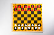 Demonstration magnetic chess set in wooden frame