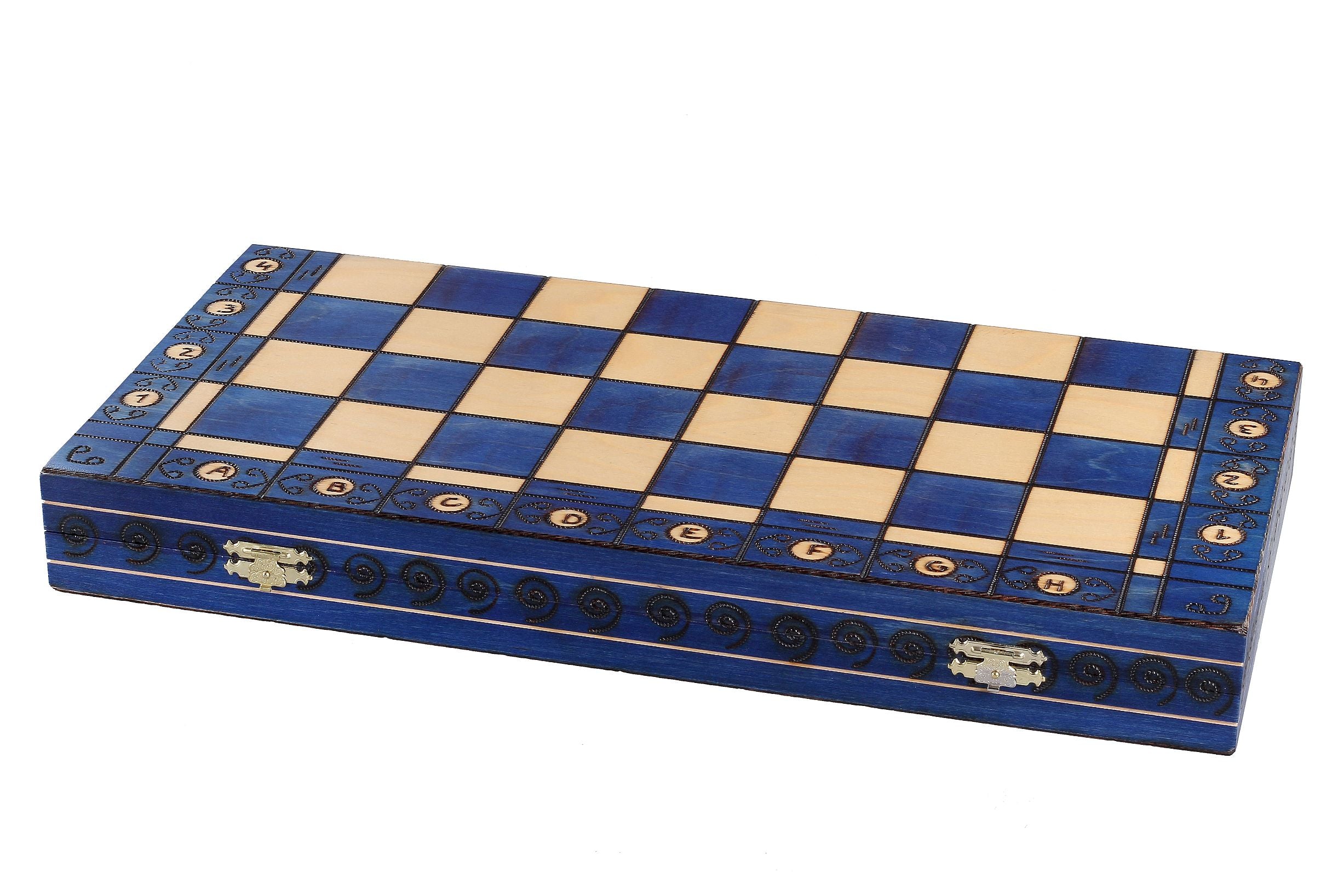 Jeu d'échecs AMBASSADEUR Blue en bois de charme, de grande taille (54 x 54cm) - Ensemble Complet - Jeu d'échecs AMBASSADEUR Blue en bois de charme, de grande taille (54 x 54cm) - Ensemble Complet