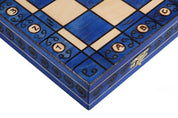 Jeu d'échecs AMBASSADEUR Blue en bois de charme, de grande taille (54 x 54cm) - Ensemble Complet
