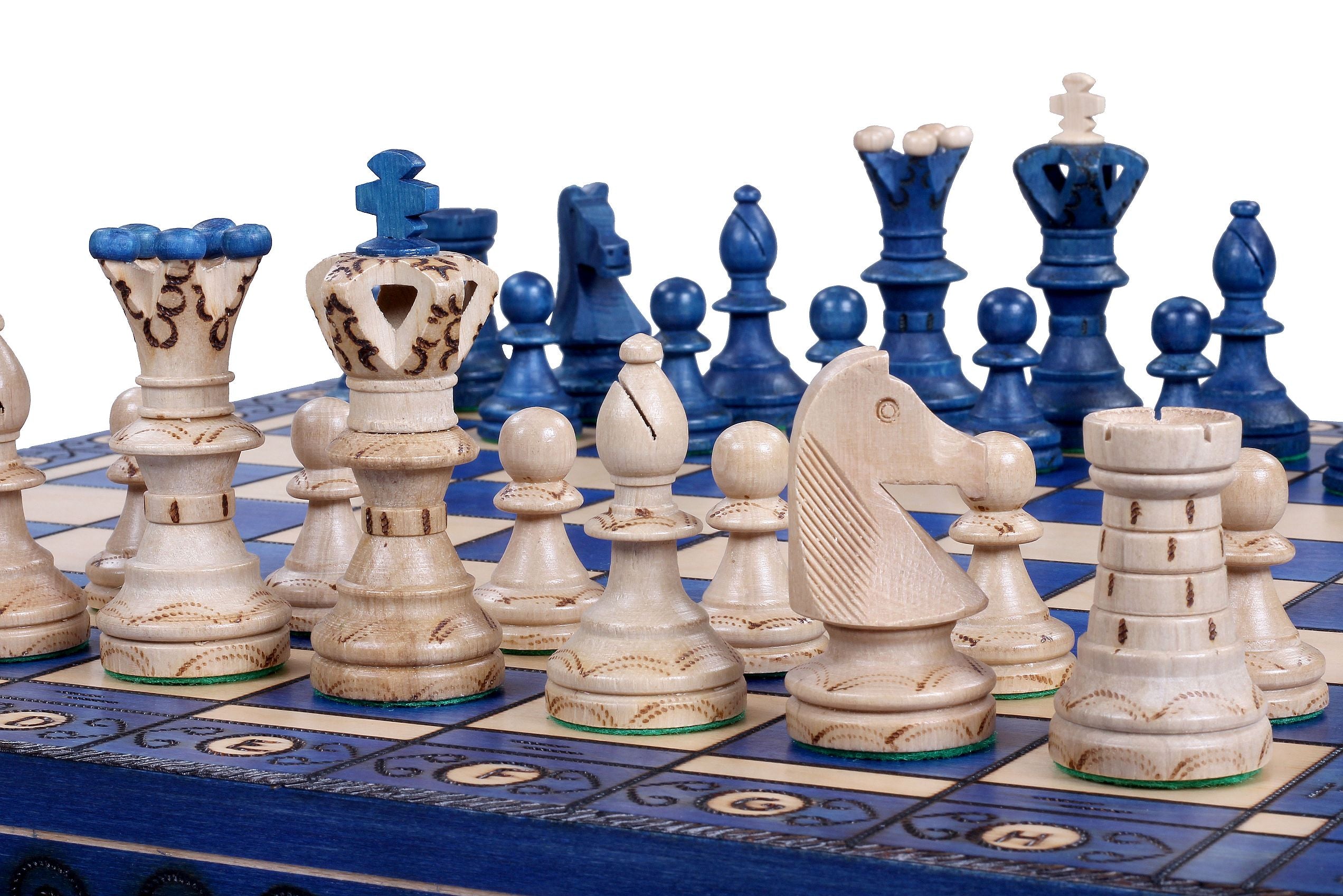 Jeu d'échecs AMBASSADEUR Blue en bois de charme, de grande taille (54 x 54cm) - Ensemble Complet - Jeu d'échecs AMBASSADEUR Blue en bois de charme, de grande taille (54 x 54cm) - Ensemble Complet