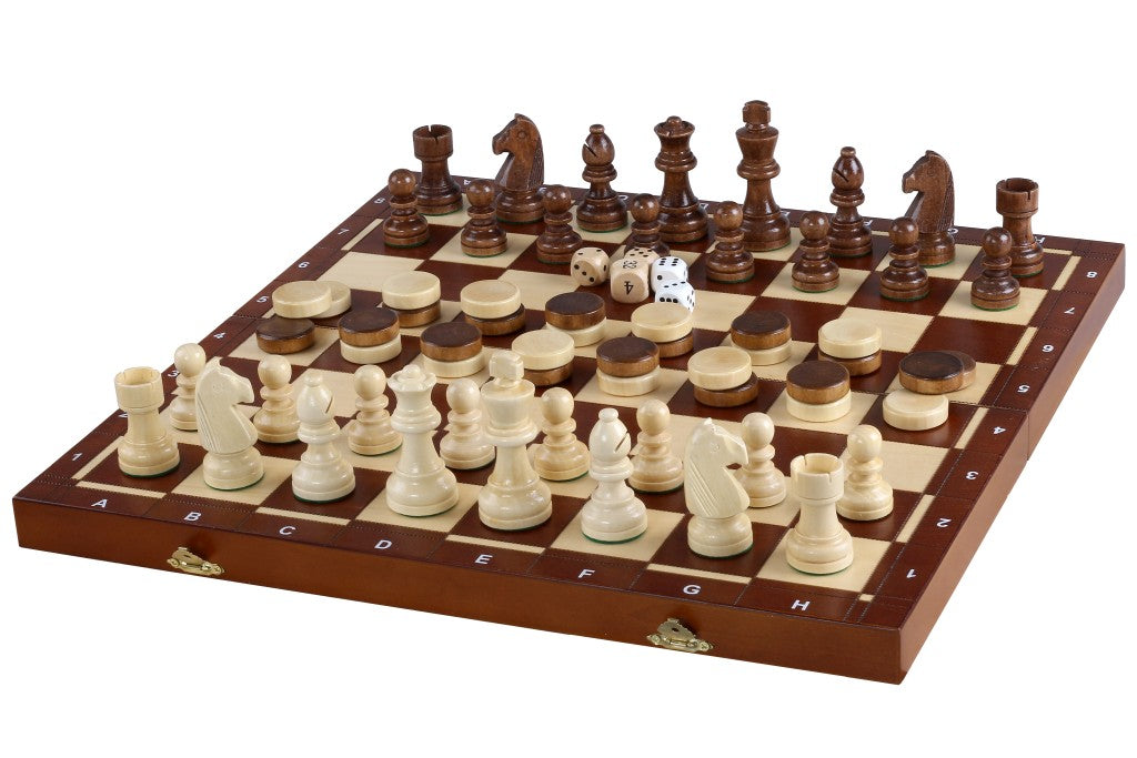 Jeu d'Echecs  de Tornoi + Dames + Backgammon en bois de charme, de taille 4 (40,5 x 40,5cm) - Ensemble comprenant trois jeux pour deux joueurs - Jeu d'Echecs  de Tornoi + Dames + Backgammon en bois de charme, de taille 4 (40,5 x 40,5cm) - Ensemble comprenant trois jeux pour deux joueurs