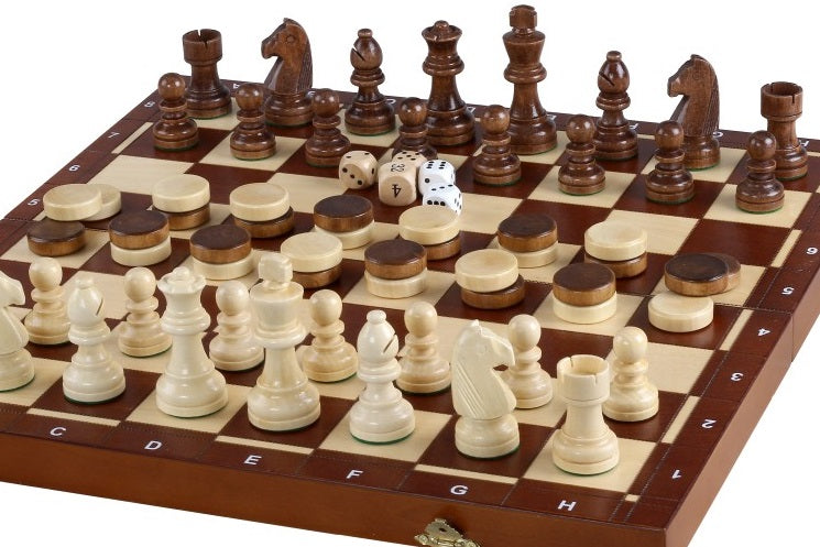 Jeu d'Echecs  de Tornoi + Dames + Backgammon en bois de charme, de taille 4 (40,5 x 40,5cm) - Ensemble comprenant trois jeux pour deux joueurs - Jeu d'Echecs  de Tornoi + Dames + Backgammon en bois de charme, de taille 4 (40,5 x 40,5cm) - Ensemble comprenant trois jeux pour deux joueurs