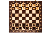 Scacchi in legno SENATOR 42×42 cm — pezzi intagliati, neri (re 80 mm, notazione, pieghevoli)
