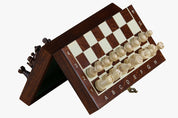 Jeu d'échecs MAGNETIQUE MINI en bois de charme, pliant, de petite taille (20 x 20cm) - Ensemble Complet