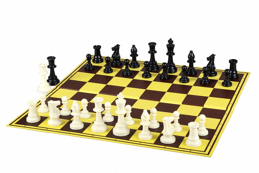 Pièces d'échecs plastique plombées et feutrées - pièces blanches et noires de taille 6 - Pièces d'échecs plastique plombées et feutrées - pièces blanches et noires de taille 6