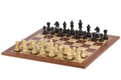 Échiquier avec coordonnées en marqueterie de bois de padouk et sycomore  + Pièces d'échecs Timeless Ebonized - Ensemble de taille 5