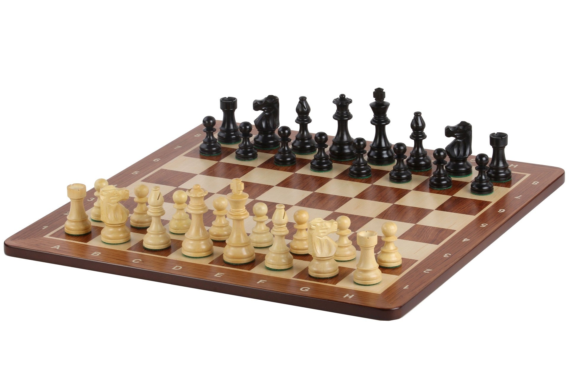 Échiquier avec coordonnées en marqueterie de bois de padouk et sycomore  + Pièces d'échecs French Ebonized - Ensemble de taille 6 - Échiquier avec coordonnées en marqueterie de bois de padouk et sycomore  + Pièces d'échecs French Ebonized - Ensemble de taille 6