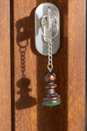 Porte clé - Pion noir / Pièce d'échecs en bois teinté en noir