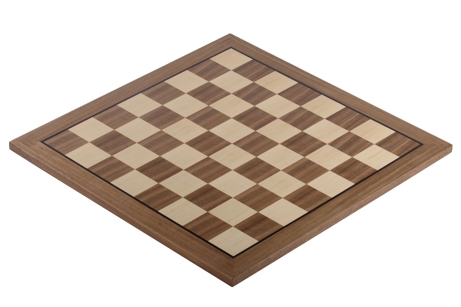 Echiquier sans coordonnées en marqueterie de bois de noyer et sycomore - échiquier luxe de Taille 5 avec une bande noire séparant les cases et les bords - Echiquier sans coordonnées en marqueterie de bois de noyer et sycomore - échiquier luxe de Taille 5 avec une bande noire séparant les cases et les bords