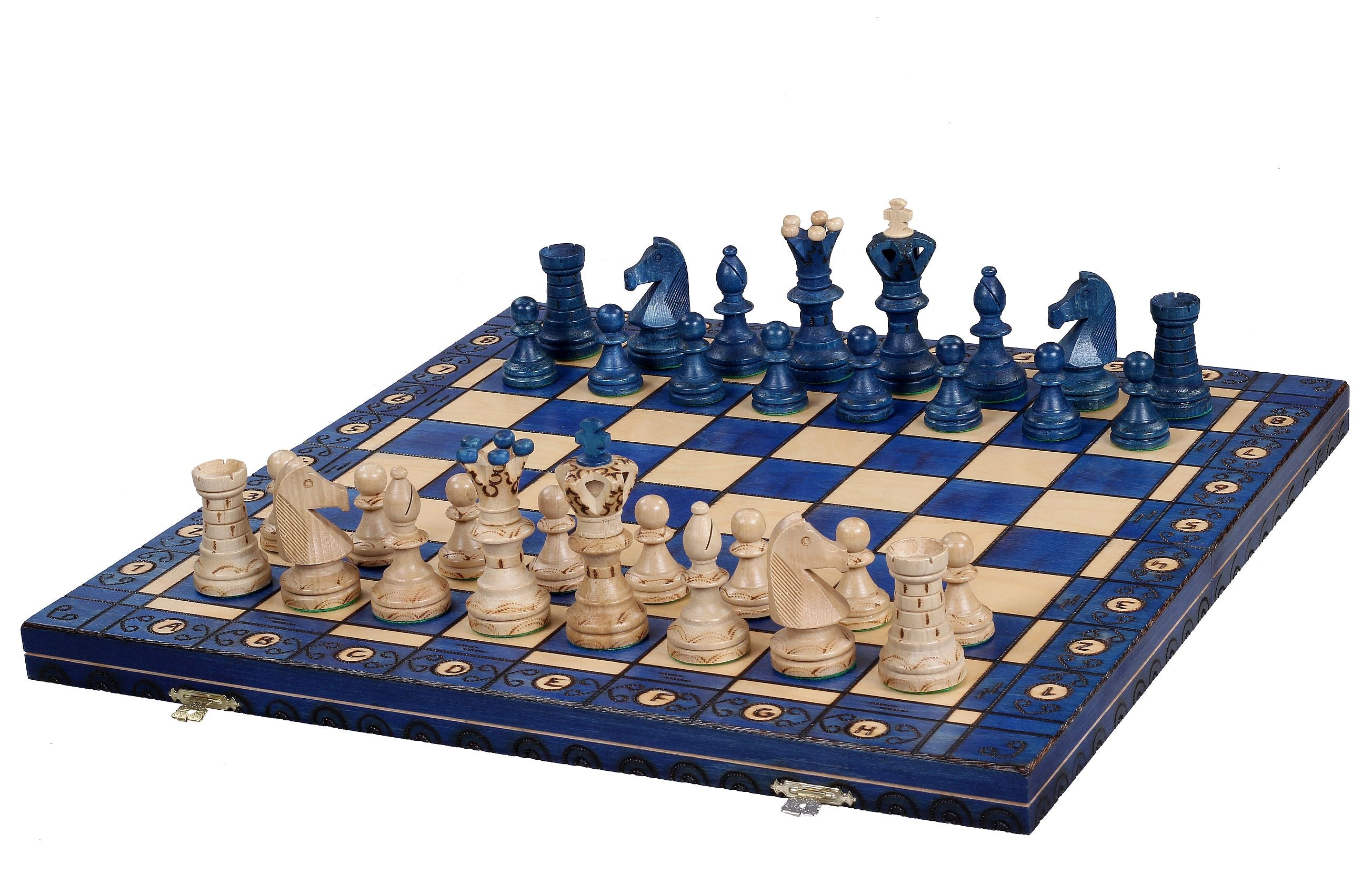 Jeu d'échecs AMBASSADEUR Blue en bois de charme, de grande taille (54 x 54cm) - Ensemble Complet - Jeu d'échecs AMBASSADEUR Blue en bois de charme, de grande taille (54 x 54cm) - Ensemble Complet