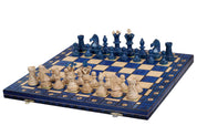 Jeu d'échecs AMBASSADEUR Blue en bois de charme, de grande taille (54 x 54cm) - Ensemble Complet