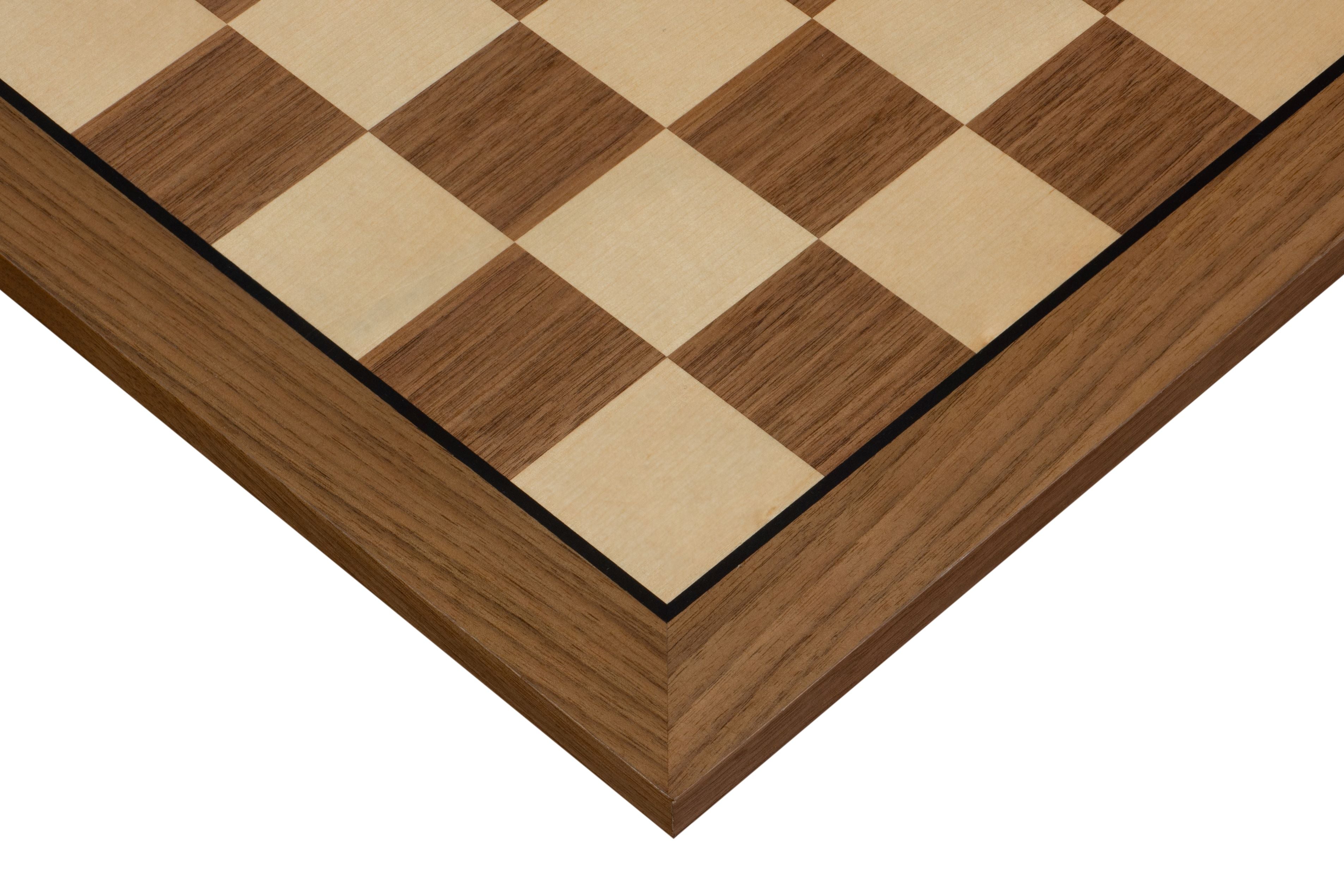 Echiquier sans coordonnées en marqueterie de bois de noyer et sycomore - échiquier luxe de Taille 6 avec une bande noire séparant les cases et les bords - Echiquier sans coordonnées en marqueterie de bois de noyer et sycomore - échiquier luxe de Taille 6 avec une bande noire séparant les cases et les bords