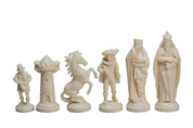 Pièces d'échecs en plastique de style Médiéval, de couleur crème et noire de taille 6 dans un poly-sac (roi 98 mm)