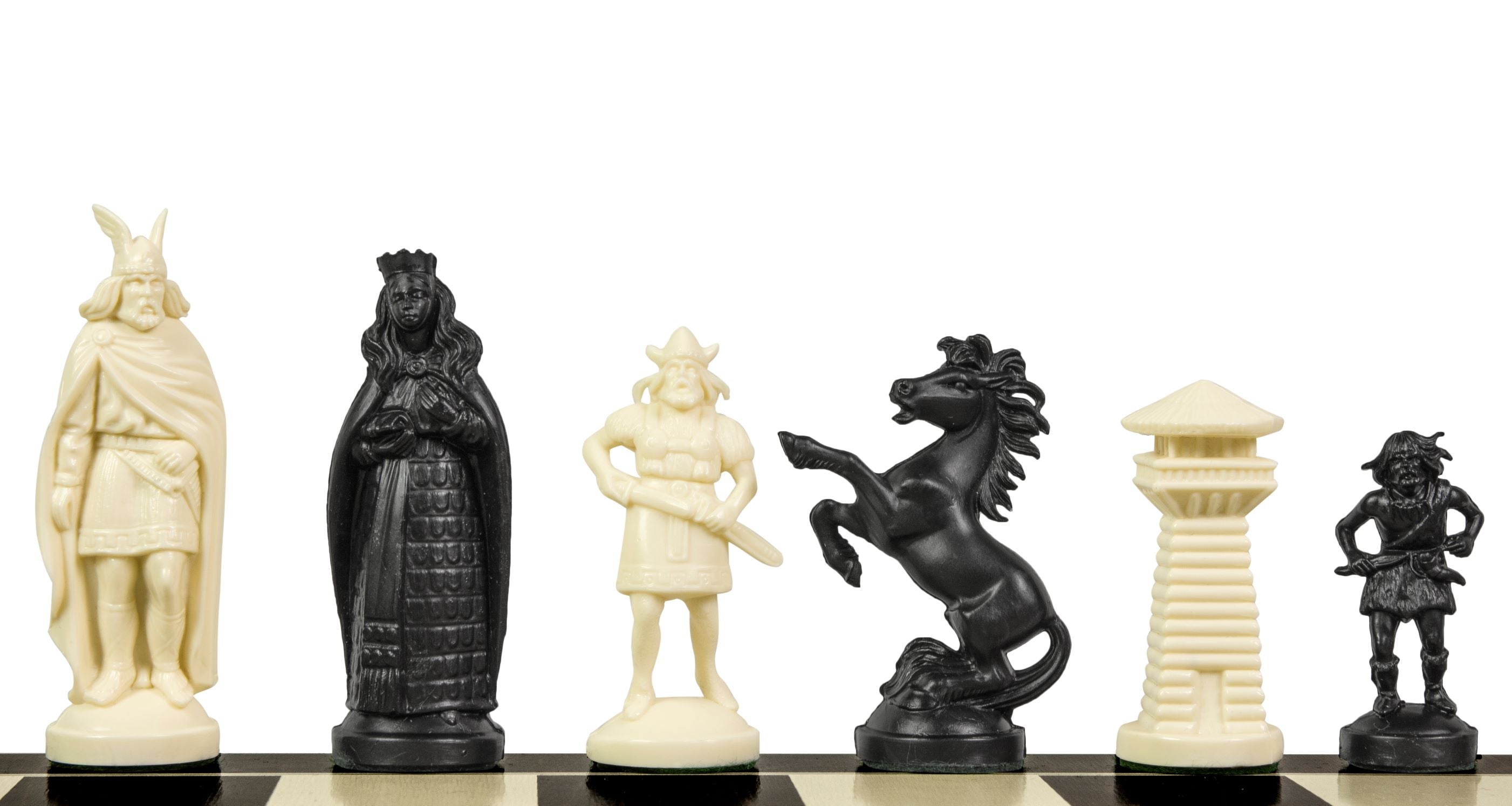 Viking stylized chess pieces, cream and black (king 98 mm) - Viking stylized chess pieces, cream and black (king 98 mm)
