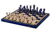 Jeu d'échecs d'AS Bleu en bois de charme, de taille moyenne (41 x 41cm) - Ensemble Complet