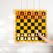 Demonstration magnetic chess set in wooden frame