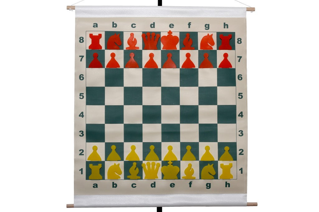 Slotted Roll-up Demonstration Chess Set 27" (68 cm) - board + pieces + bag - Slotted Roll-up Demonstration Chess Set 27" (68 cm) - board + pieces + bag