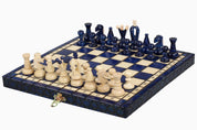 Jeu d'Echecs ROYAL Blue en bois de charme, de petite taille (29 x 29cm) - Ensemble Complet
