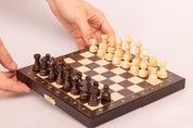 Jeu d'échecs MAGNETIQUE MINI en bois de charme, pliant, de petite taille (20 x 20cm) - Ensemble Complet